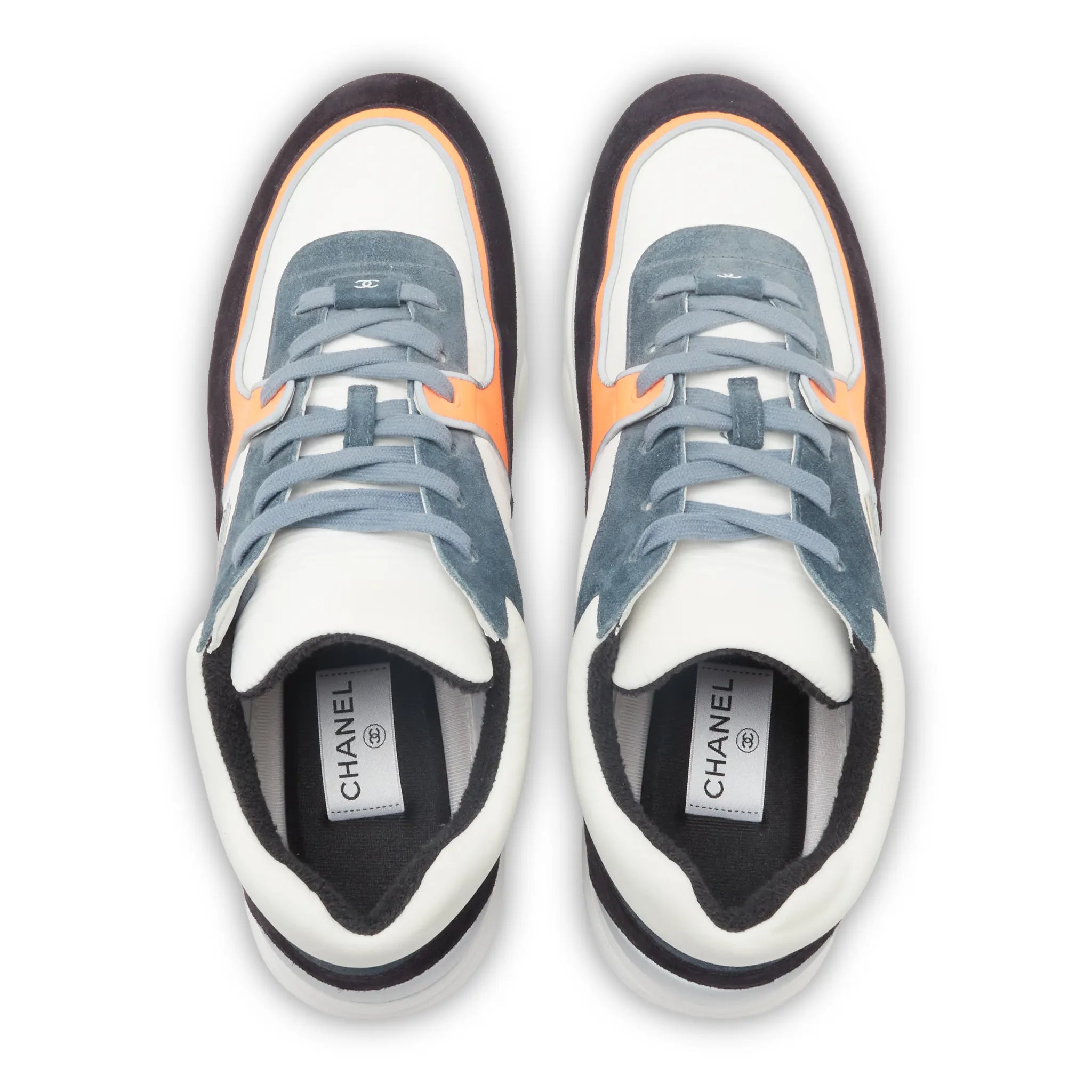 Upper View of Preloved - Chanel CC Logo Suede Nylon White Orange Blue Sneaker